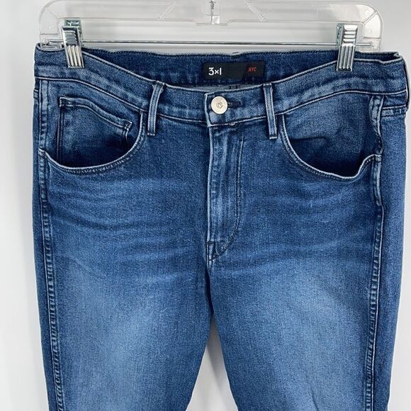 3x1 NYC shredded crop high rise waist straight leg denim jeans EUC 30 fringe - Picture 2 of 12